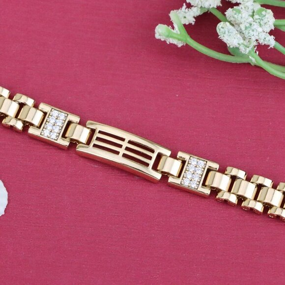 "Elegant Rose Gold Bracelet with Pave Accents and Geometric Design, XPBL0938 - Picture 12 of 13
